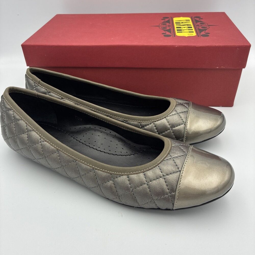 New! Vaneli Serene Pewter Metallic Bronze Quilted Leather Ballet Flat 7.5 M